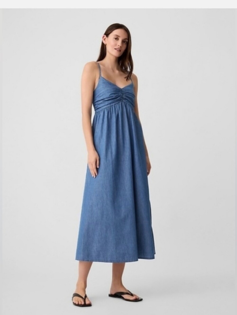 GAP Blue Denim Empire Waist Midi Dress Sz XS